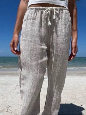 Brandy Melville Light Beige Linen Drawstring Pants